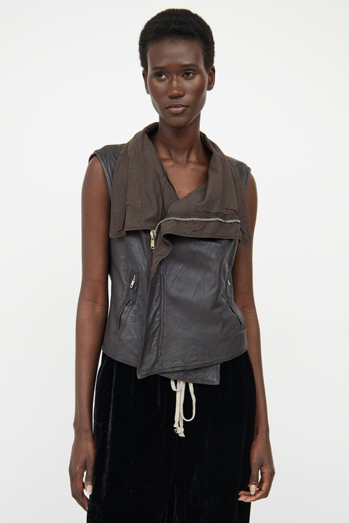 Rick Owens Brown Leather Zip Vest