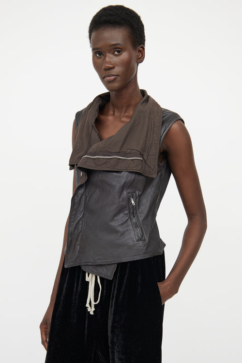 Rick Owens Brown Leather Zip Vest