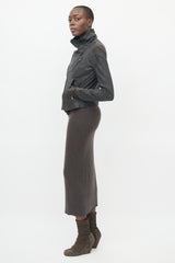 Rick Owens Brown Leather Distressed Asymmetrical Jacket
