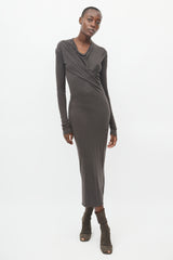 Rick Owens Brown Long Sleeve Cowl Neck Dress