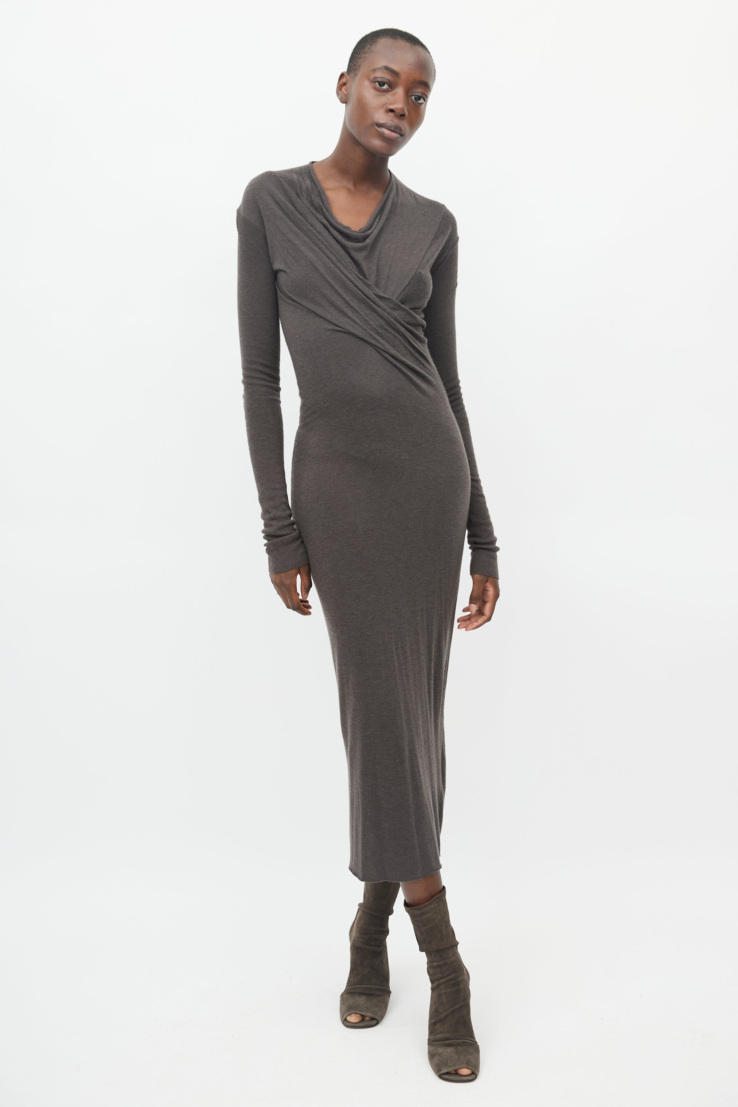 Rick Owens // Brown Long Sleeve Cowl Neck Dress – VSP Consignment Rick Owens // Brown Long Sleeve Cowl Neck Dress – VSP Consignment