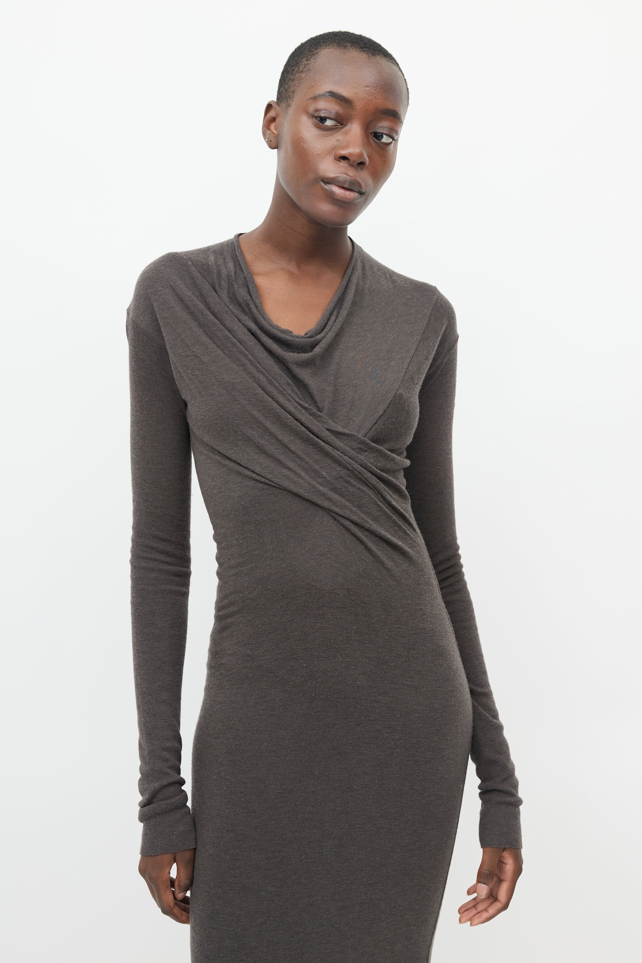 Rick Owens // Brown Long Sleeve Cowl Neck Dress – VSP Consignment Rick Owens // Brown Long Sleeve Cowl Neck Dress – VSP Consignment