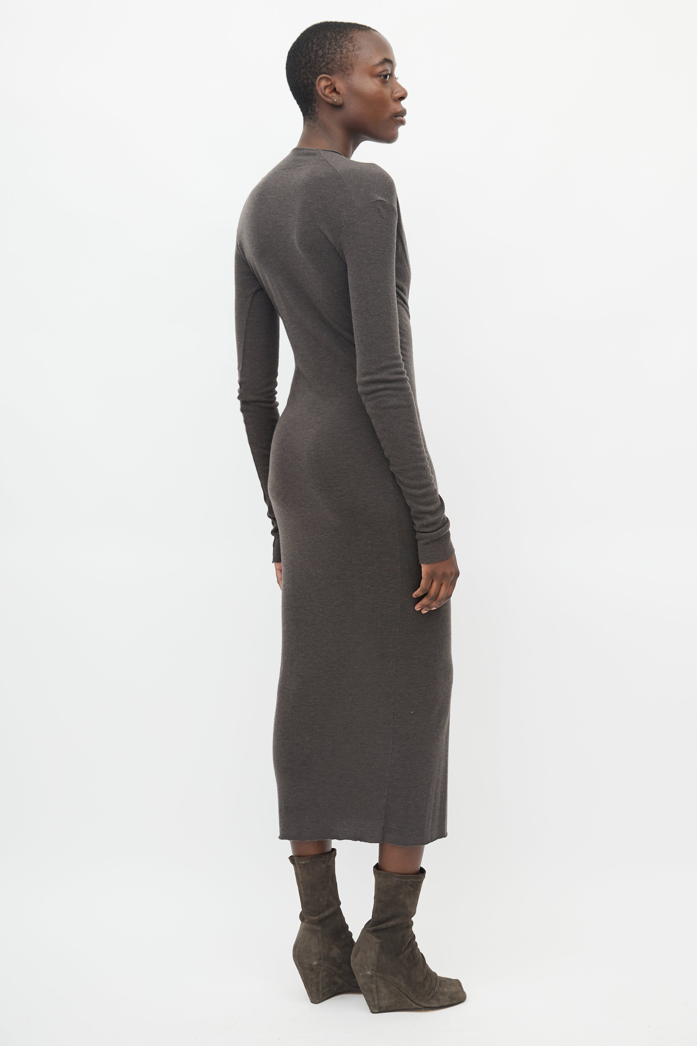 Rick Owens // Brown Long Sleeve Cowl Neck Dress VSP Consignment Rick Owens // Brown Long Sleeve Cowl Neck Dress VSP Consignment