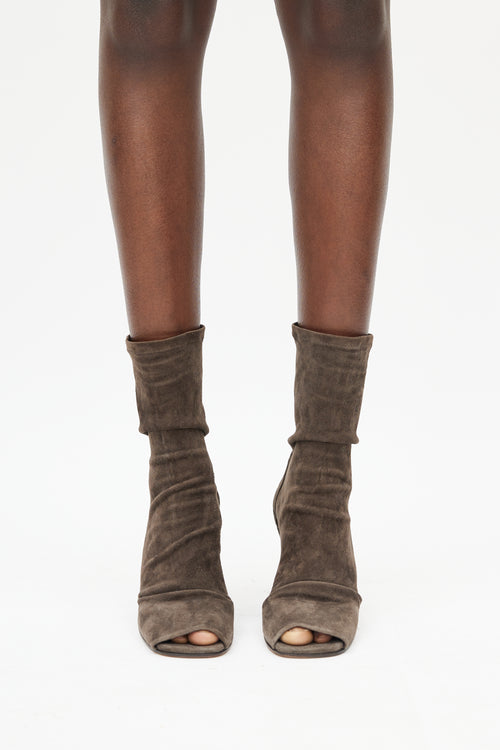 Rick Owens Green Suede Open Toe Wedge Boot