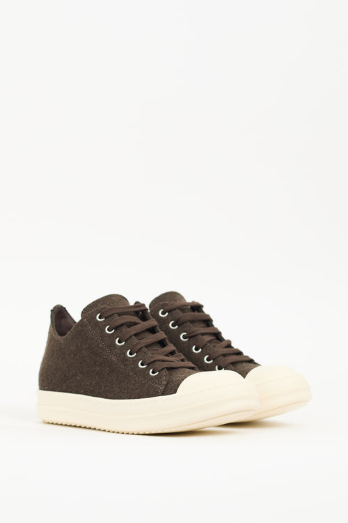 Rick Owens Brown & White Wool Ramones Low Sneaker
