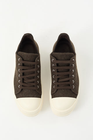 Rick Owens Brown & White Wool Ramones Low Sneaker