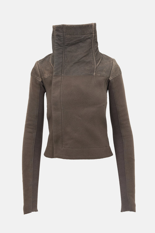 Rick Owens Fleece & Leather Funnel Jacket