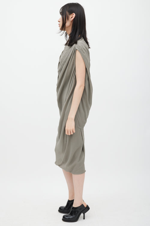 Rick Owens Grey Silk Drape Midi Dress