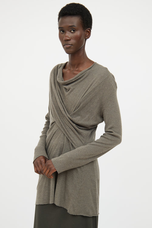 Rick Owens Lilies Grey Draped Long Sleeve Top