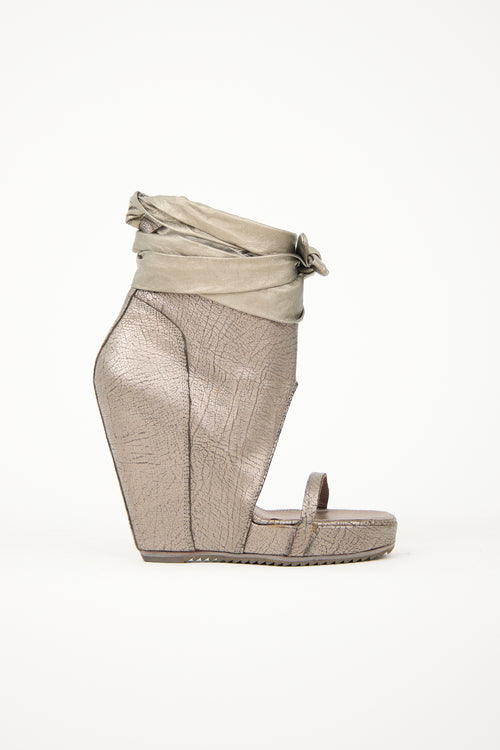 Crinkled Leather Wedge Heel