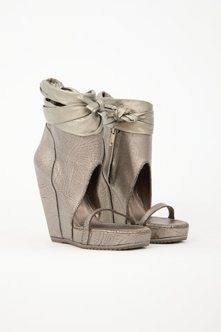 Crinkled Leather Wedge Heel