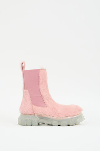 Rick Owens Pink Hair & Leather Beatle Bozo Tractor Chelsea Boot