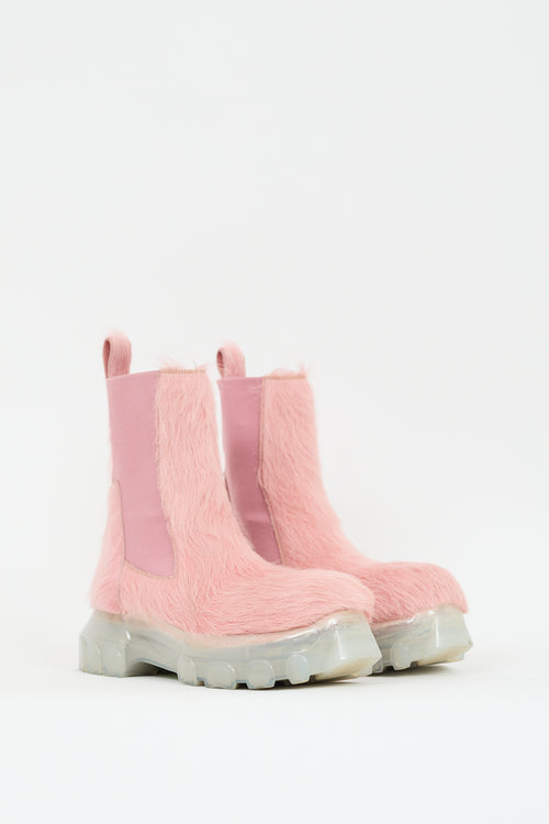 Rick Owens Pink Hair & Leather Beatle Bozo Tractor Chelsea Boot