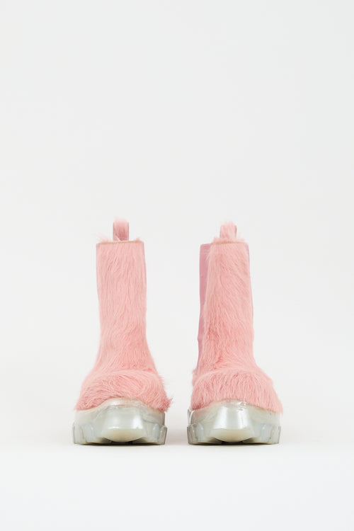 Rick Owens Pink Hair & Leather Beatle Bozo Tractor Chelsea Boot