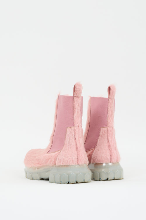 Rick Owens Pink Hair & Leather Beatle Bozo Tractor Chelsea Boot