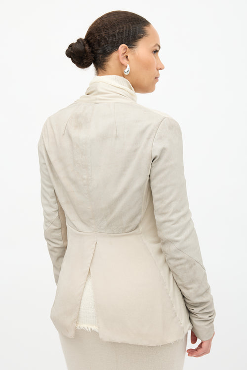 Rick Owens Silk & Leather Asymmetrical Jacket