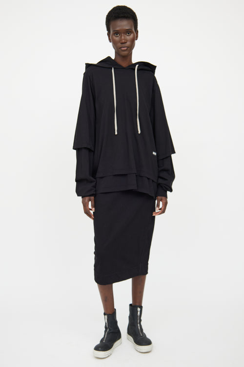 Rick Owens DRKSHDW Black Layered Hoodie