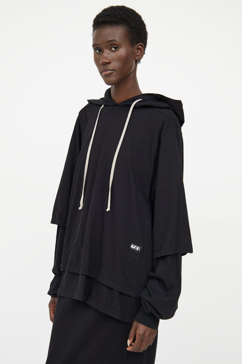 Rick Owens DRKSHDW Black Layered Hoodie