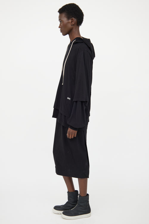 Rick Owens DRKSHDW Black Layered Hoodie