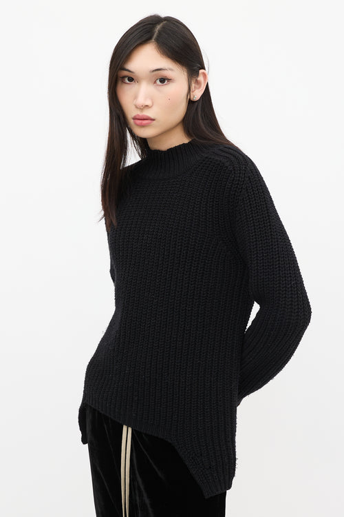 Rick Owens FW 2015 Black Wool Knit Mock Neck Sweater