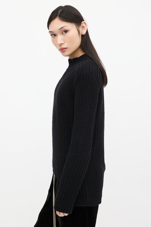 Rick Owens FW 2015 Black Wool Knit Mock Neck Sweater