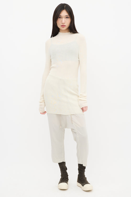 Rick Owens SS 2022 Cream Ribbed Mock Neck Dress