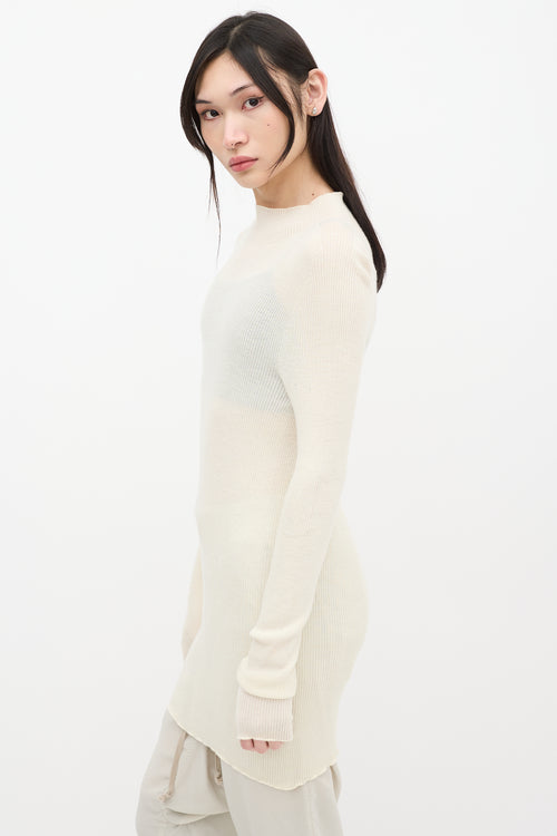 Rick Owens SS 2022 Cream Ribbed Mock Neck Dress