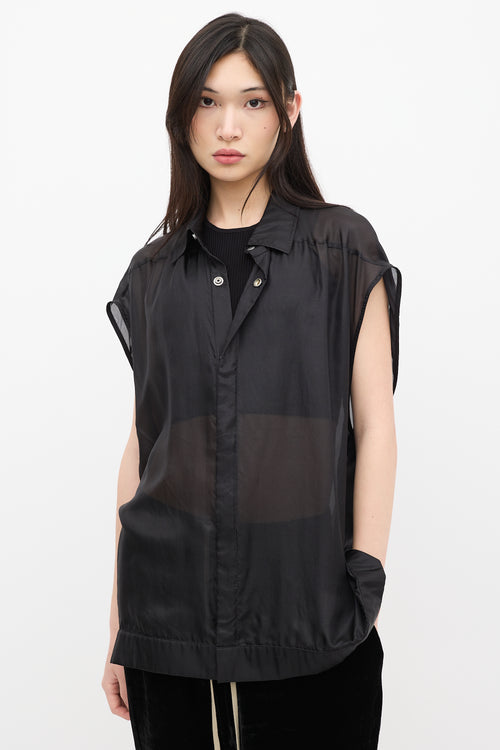 Rick Owens SS 2024 Black Silk Sleeveless Shirt