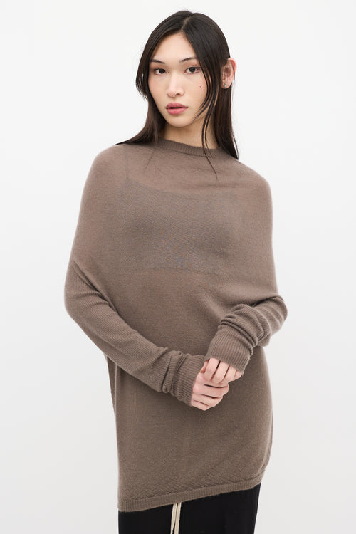 Rick Owens Taupe Cashmere Knit Mock Neck Sweater