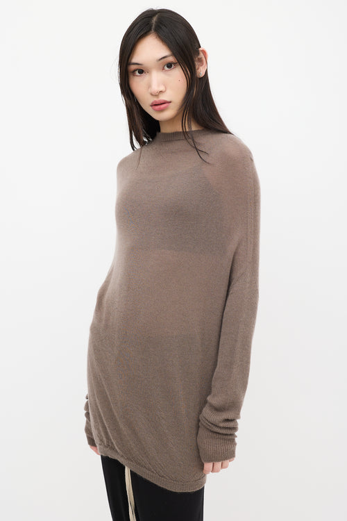 Rick Owens Taupe Cashmere Knit Mock Neck Sweater