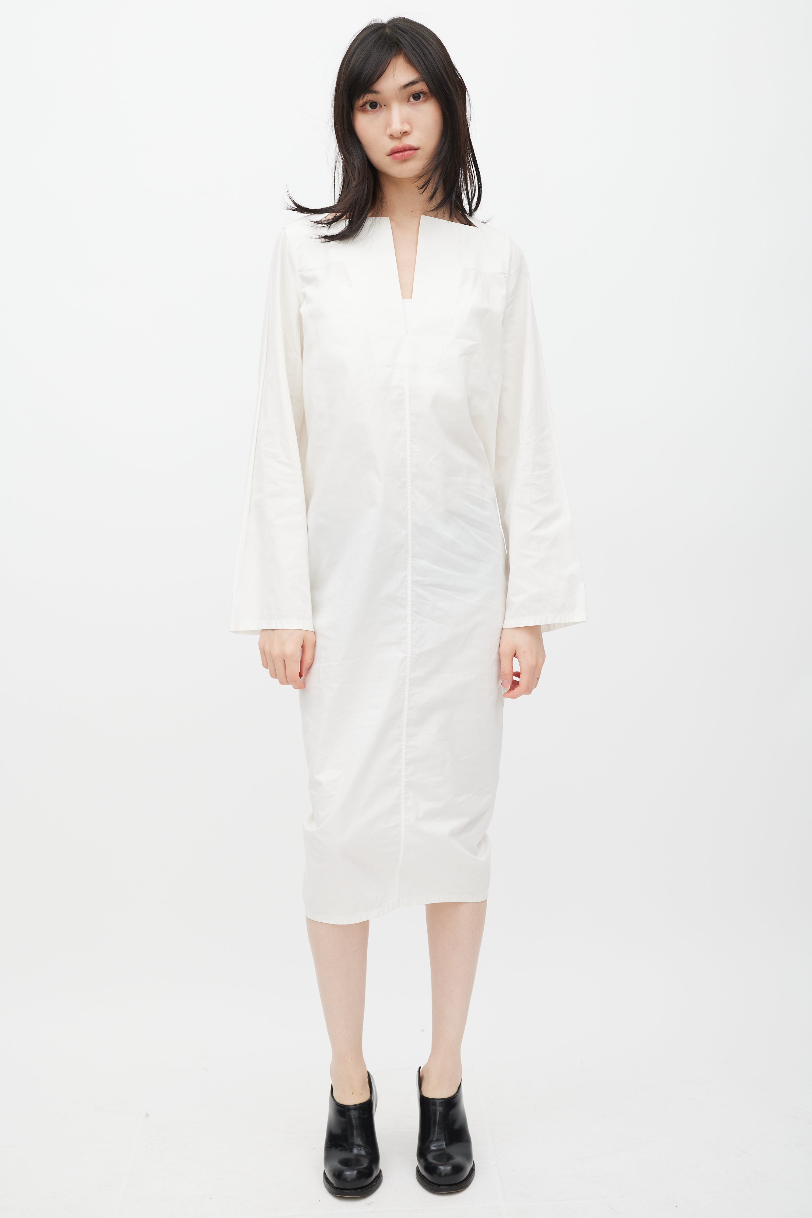 rick owens shirt dress Rick Owens Vintage Draped round-neck Shirt Dress | Black