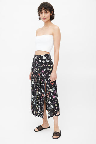 Rixo Black & Multicolour Pleated Ocean Skirt