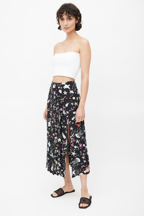 Rixo Black & Multicolour Pleated Ocean Skirt