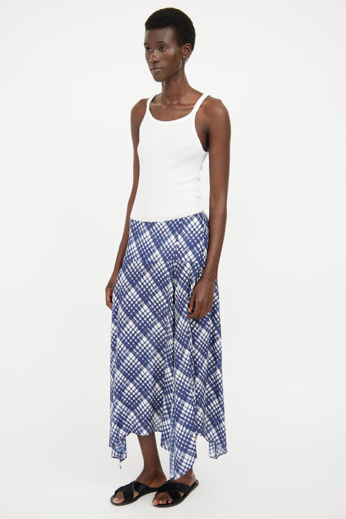 Rixo Blue & White Plaid Asymmetrical Midi Skirt