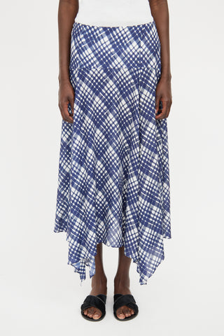 Rixo Blue & White Plaid Asymmetrical Midi Skirt