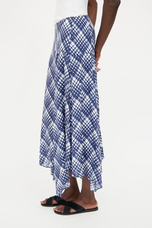 Rixo Blue & White Plaid Asymmetrical Midi Skirt