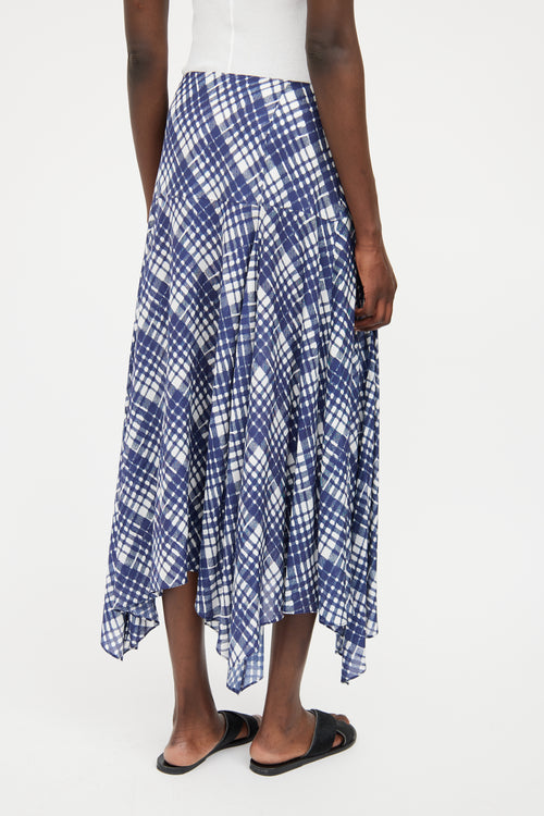 Rixo Blue & White Plaid Asymmetrical Midi Skirt