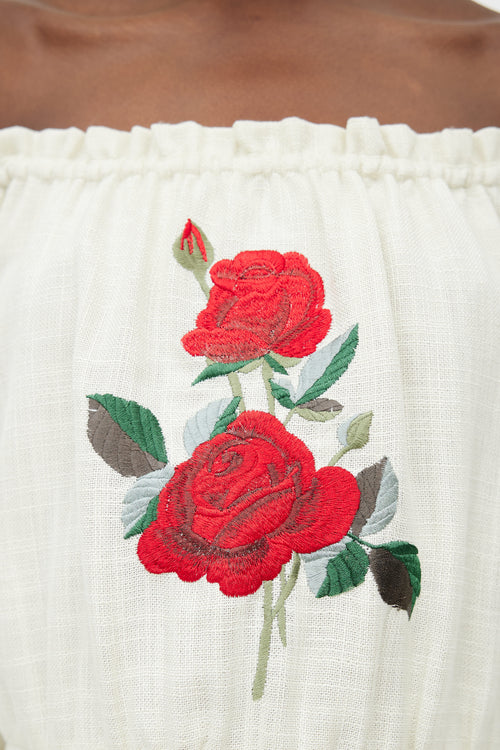 Rixo Cream Natalie Embroidered Rose  Dress