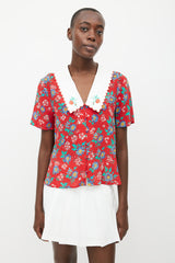 Rixo Red & Multi Silk Floral Blouse