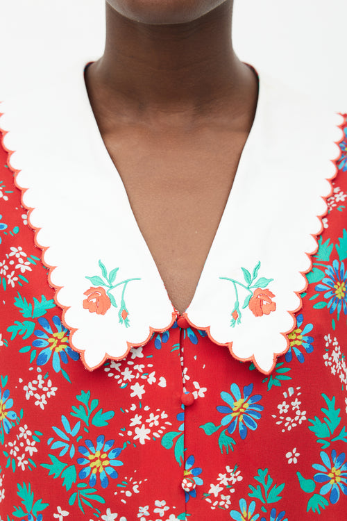 Rixo Red & Multi Silk Floral Blouse