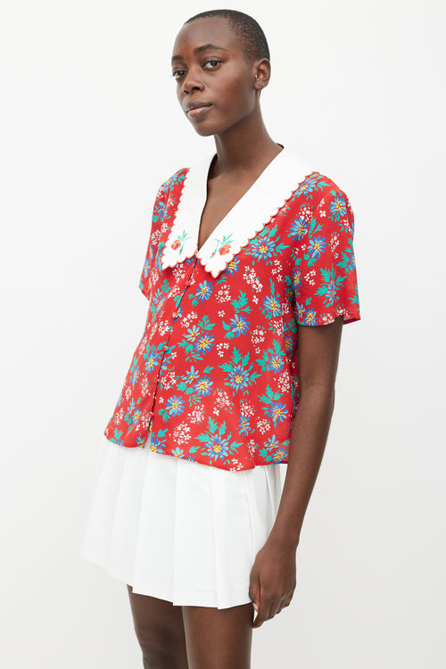Rixo Red & Multi Silk Floral Blouse