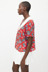 Rixo Red & Multi Silk Floral Blouse