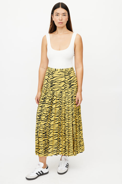 Rixo Yellow & Black Print Pleated Skirt