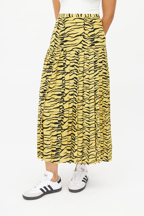 Rixo Yellow & Black Print Pleated Skirt