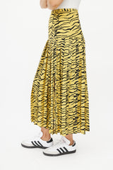 Rixo Yellow & Black Print Pleated Skirt