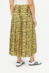 Rixo Yellow & Black Print Pleated Skirt
