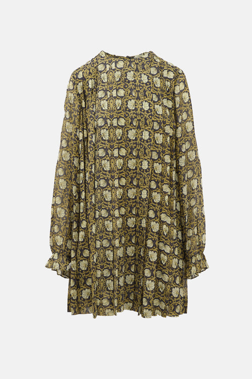 Robert Rodriguez Silk Pleated Floral Dress