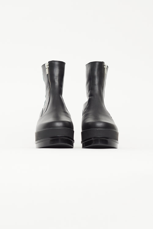 Robert Clergerie Black Leather Platform Zip Ankle Boot