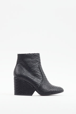 Robert Clergerie Black Textured Leather Wedge Heel Boot