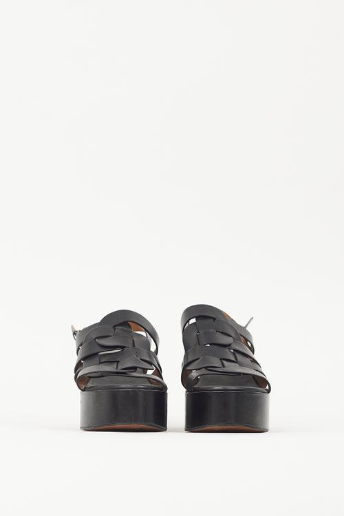 Clergerie Black Leather Casey Woven Platform Sandal